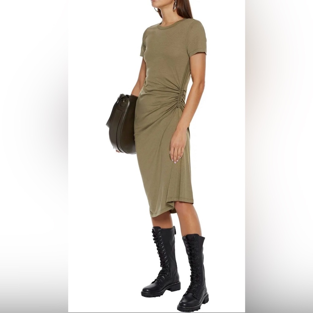 RAG & BONE Ina Paneled Ruched Zebra-Print Jersey Midi Dress - Sage Green Small